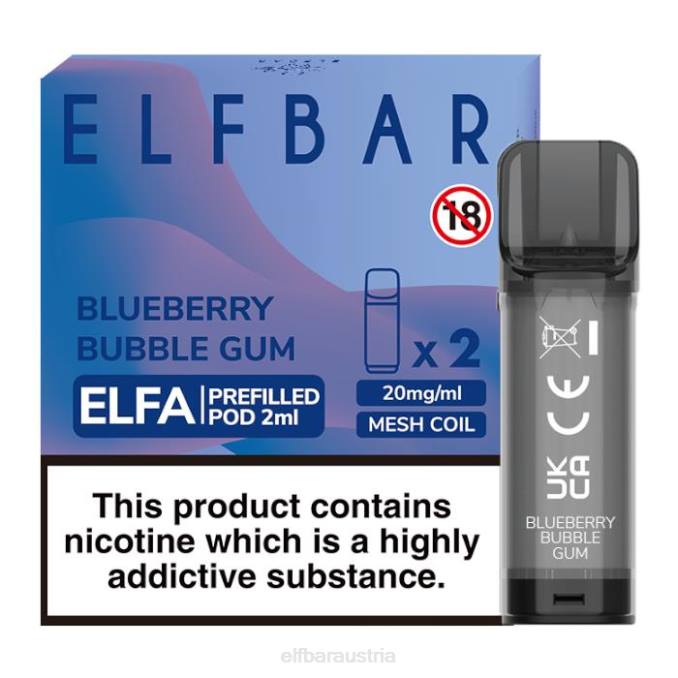 Elfbar Elfa vorgefüllte Kapsel – 2 ml – 20 mg (2 Packungen) 4840K126 Blaubeer-Kaugummi