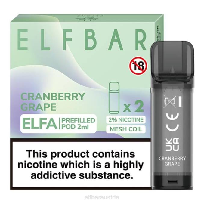 Elfbar Elfa vorgefüllte Kapsel – 2 ml – 20 mg (2 Packungen) 4840K127 Cranberry-Traube