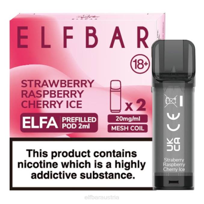Elfbar Elfa vorgefüllte Kapsel – 2 ml – 20 mg (2 Packungen) 4840K129 Erdbeer-Himbeer-Kirsch-Eis